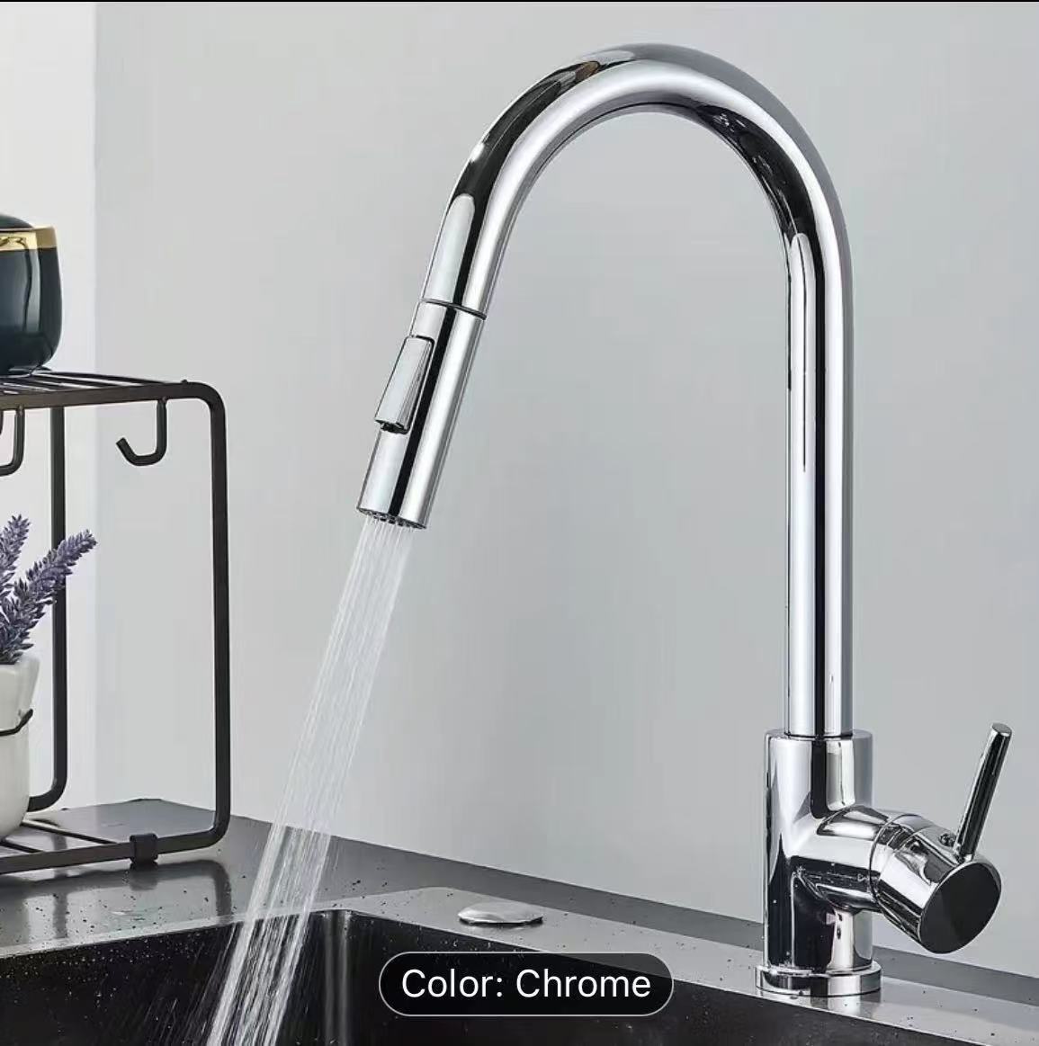 Commercial Kitchen Mixer Tap - Black Silver Kitchen Faucet, Dual Function,